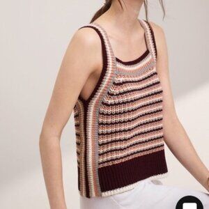 Aritzia Striped Knit Tank Top in Brown, Cream, Peach, and Taupe stripes
